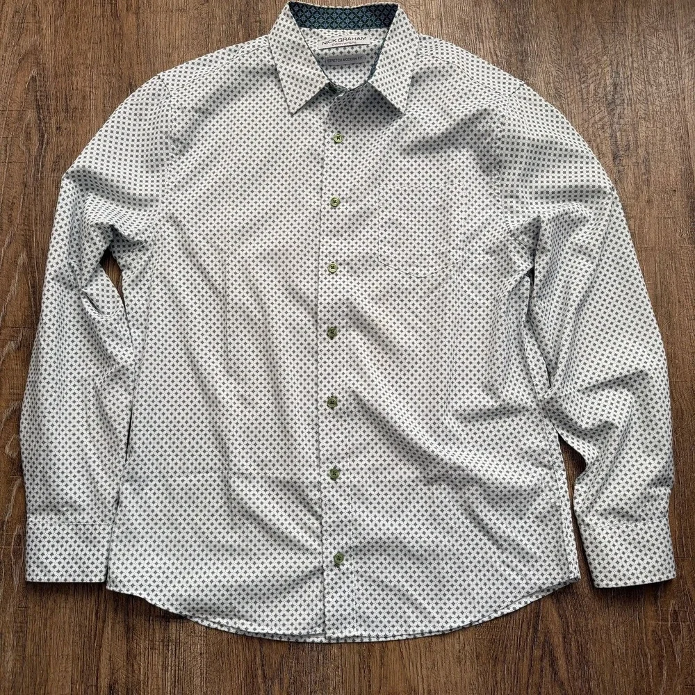 Nick Graham Modern Fit Stretch Dress‎ Shirt, Geometric Pattern, Men's Large